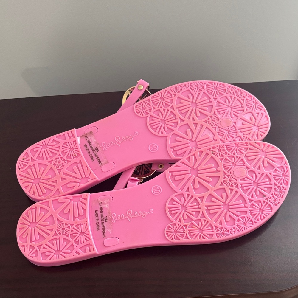 Lilly Pulitzer Hollie Jelly Sandals | Size 10 Pink Gold Accents – Excellent - Picture 5 of 6